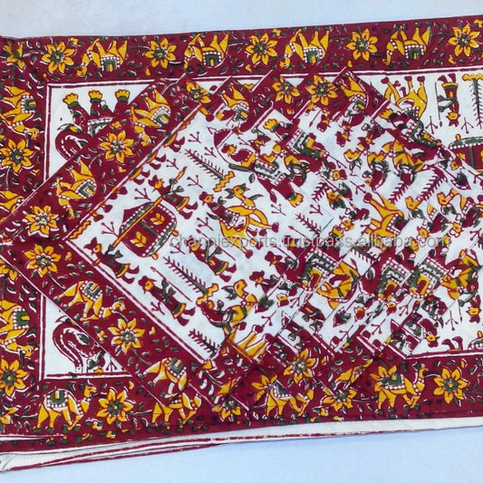 Cotton Block Printed Fabric Table Placemats Napkins Set