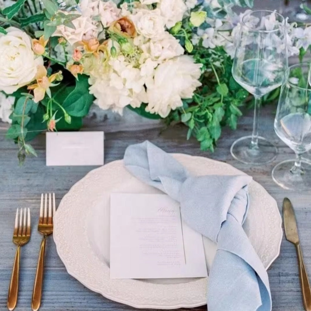 Handmade Sky Blue Linen Cotton Napkins Set Cotton Tablecloth