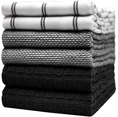Kitchen Towels Set 6 Pack Cotton Striped Quick Dry Woven Rectangle