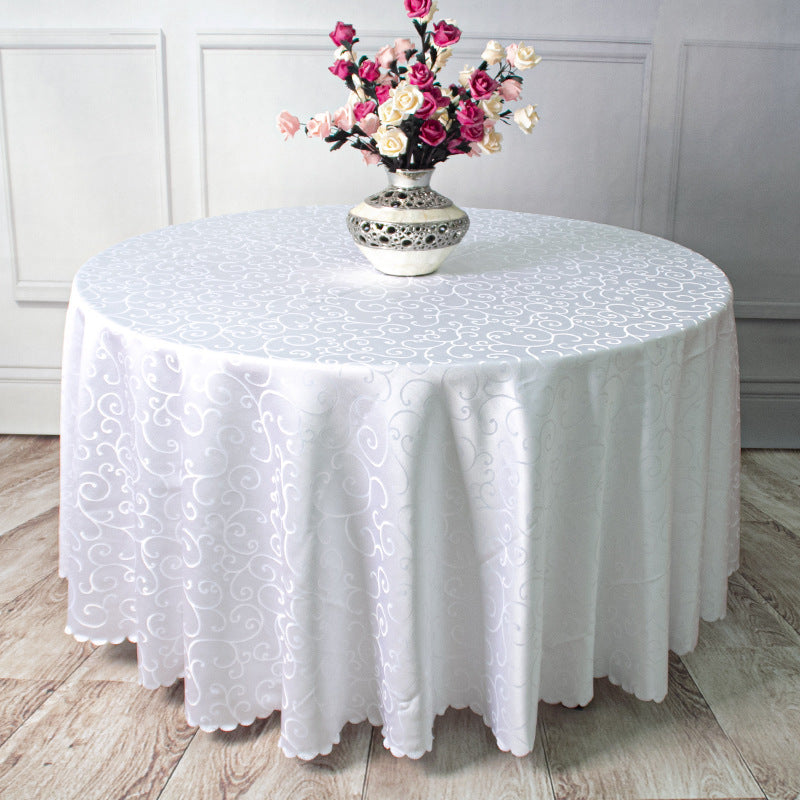 White Damask Tablecloth With Fancy Pattern Wedding Resistant Polyester