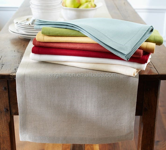 Linen Cotton Table Napkin Table Runner With Hemstitch Solid