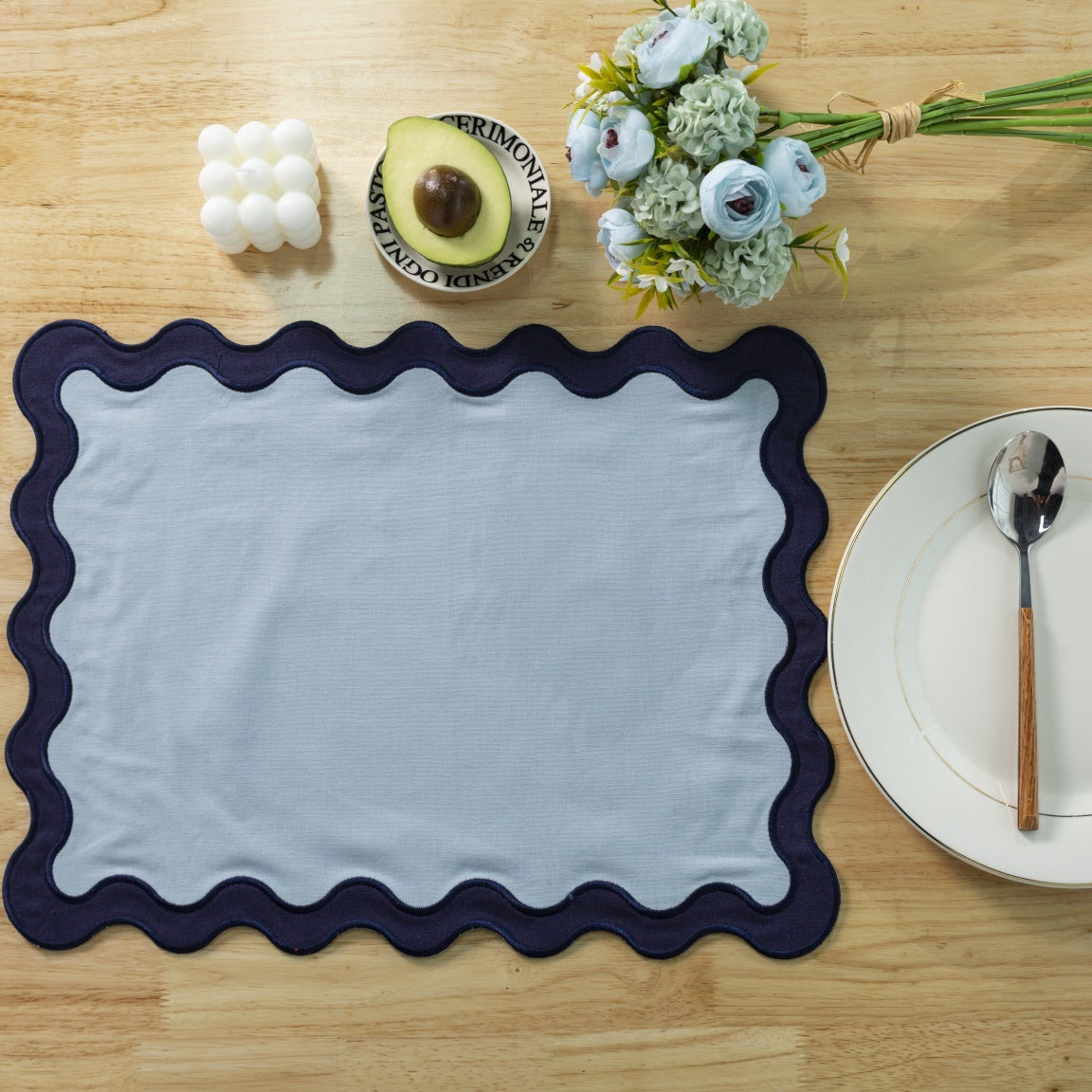 Embroidered Edge Scalloped Table Green Cloth Napkins 100 Linen