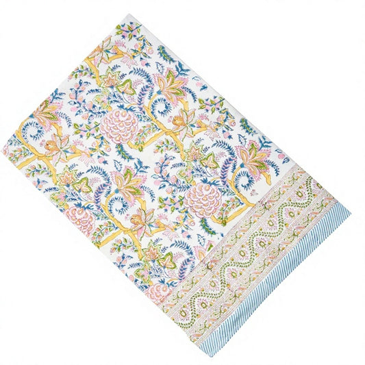 Elegant Floral Printed Rectangular Tablecloth Spring Cover Block Printed