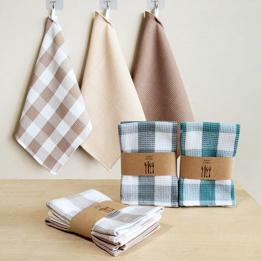 100 Cotton Waffle Dish Towels Set 3pcs Absorbent Kitchen