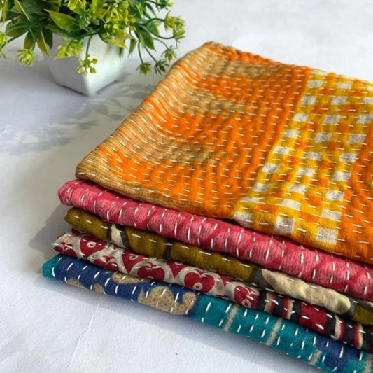 Handmade Kantha Embroidered Cloth Napkin Set Multi Color Cotton